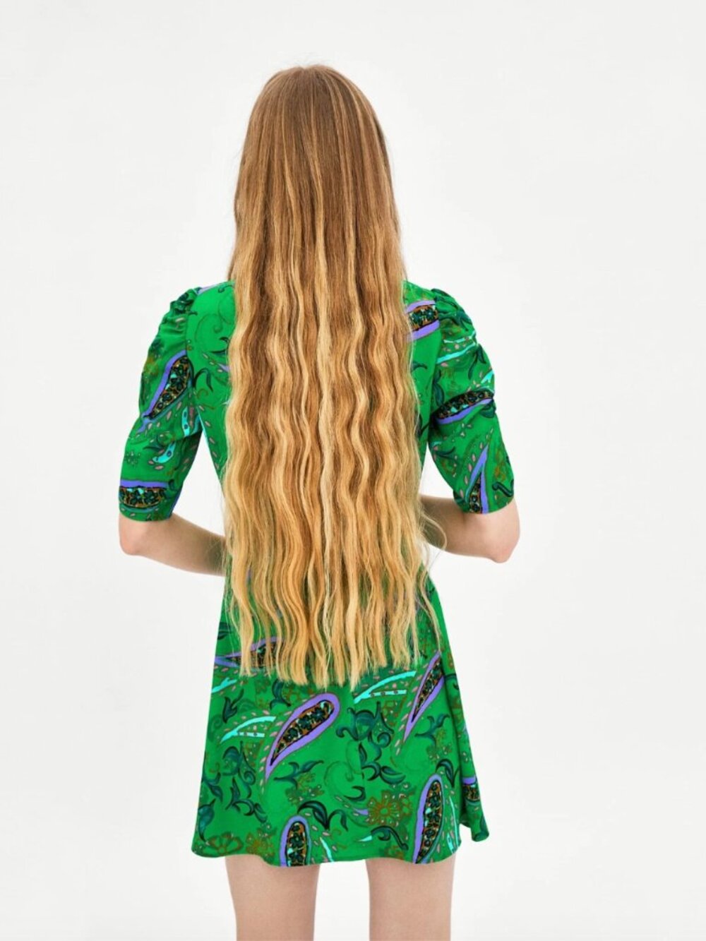 {Zara} Green Paisley Print Dress ~ Size Medium - Picture 2 of 16